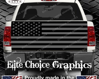 American Flag Black and Grey Truck Tailgate Wrap Vinyl Graphic Decal Sticker Wrap