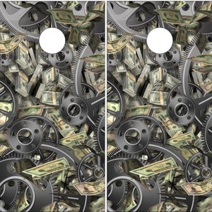Money On My Mind Cornhole Wrap Bag Toss Decal  Skin Sticker Wraps Laminated or Non Laminated