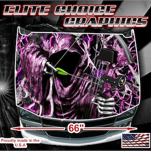 Bow Reaper Obliteration Skull Pink Camo Vinyl Hood Wrap Bonnet Decal Sticker Graphic Universal Fit
