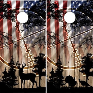Deer Buck Turkey Hunting Flag Wood Cornhole Wrap Bag Toss Decal  Skin Sticker Wraps Laminated or Non Laminated