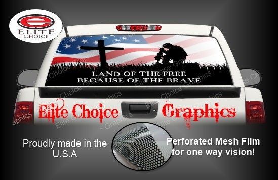 Kneeling Soldier Flag Rear Window Graphic Tint Decal Sticker Truck
