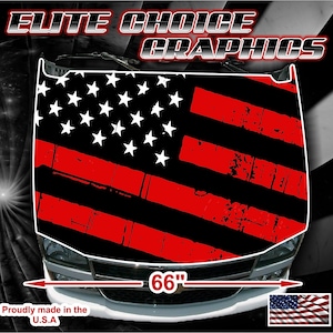 Red Black American Flag Vinyl Hood Wrap Bonnet Decal Sticker Graphic Universal Fit