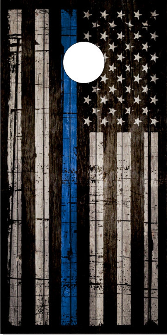 Miller Graphics Thin Blue Line American Flag Cornhole Board Wrap. Multi-color, Made In USA.