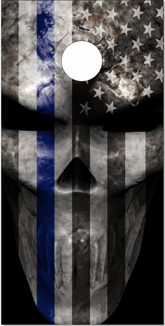 Police Thin Blue Line Flag Cornhole Wrap Bag Toss Skin Decal Sticker