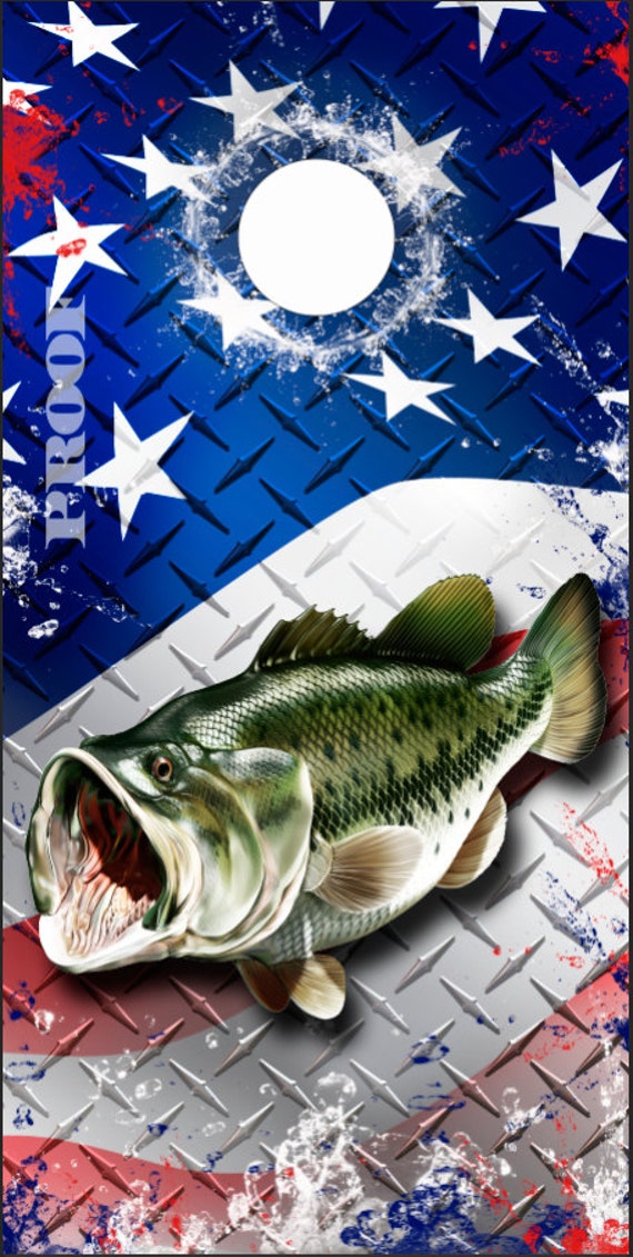 Bass Fish Splash American Flag Cornhole Wrap Bag Toss Skin Decal Sticker Wraps 