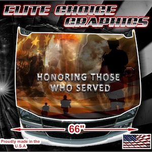 Military Honor Vets Flag Reaper Vinyl Hood Wrap Bonnet Decal Sticker Graphic Universal Fit