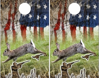 Rabbit Hunting American Flag Cornhole Wrap Bag Toss Decal  Skin Sticker Wraps Laminated or Non Laminated