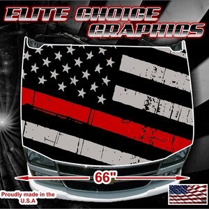 Firefighter Thin Red Line Vinyl Hood Wrap Bonnet Decal Sticker Graphic Universal Fit