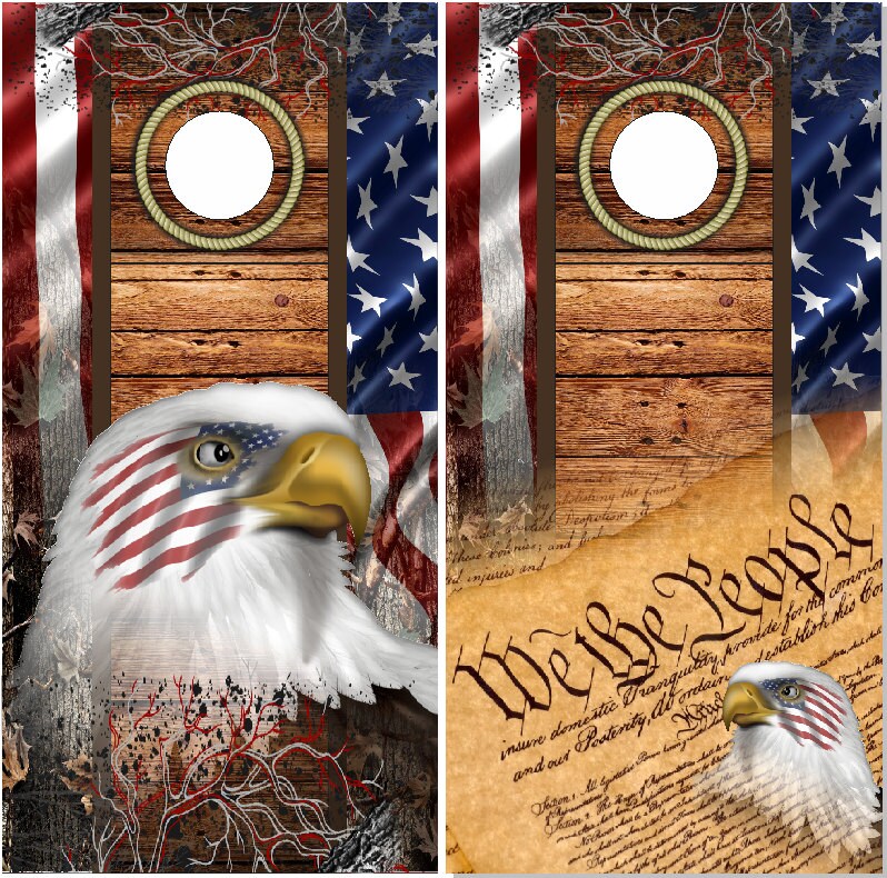 American Flag Wood Camo Eagles Cornhole Wrap Bag Toss Skin Decal Sticker American Flag Wood Camo Eagles Cornhole Wrap Bag Toss Skin Decal Sticker