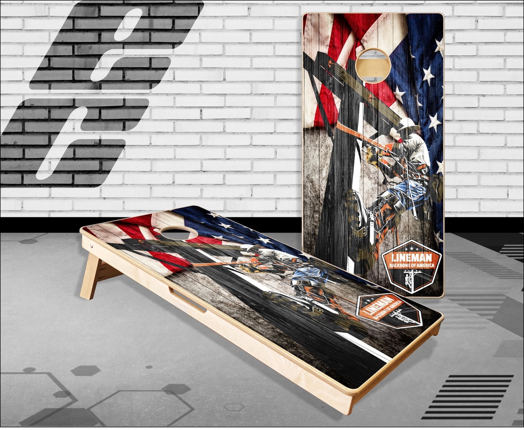 Lineman American Flag Wood Cornhole Boards Bag Toss Baggo Game With ...