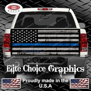 Police Thin Blue Line Flag Truck Tailgate Wrap Vinyl Graphic Decal Sticker Wrap