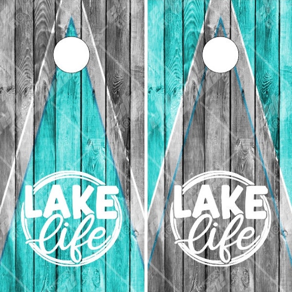 Lake Life Teal Wood Cornhole Wrap Bag Toss Decal Baggo Skin Sticker Wraps Laminated or Non Laminated