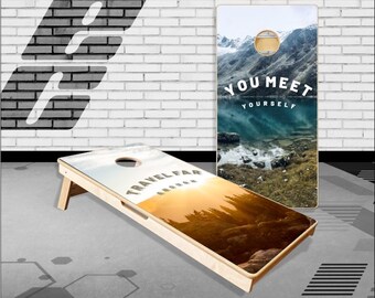 Travel Adventure Sunset Mountains Cornhole Boards Jeu de lancer de sacs avec sacs