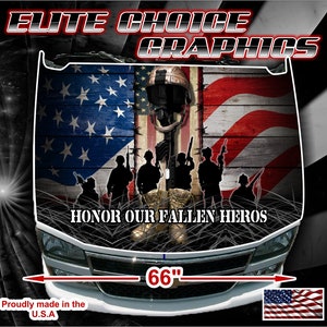 Honor Our Heros Soldier Cross Vinyl Hood Wrap Bonnet Decal Sticker Graphic Universal Fit