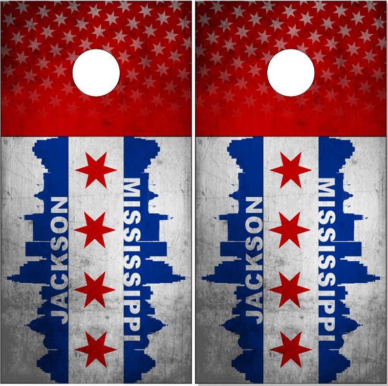 Jackson Mississippi Grunge Flag LAMINATED Cornhole Wrap Bag Toss Decal Baggo Skin Sticker Wraps