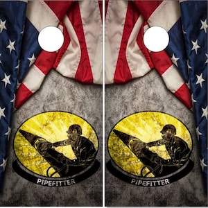 Pipefitter Cornhole Wrap Bag Toss Decal  Skin Sticker Wraps Laminated or Non Laminated