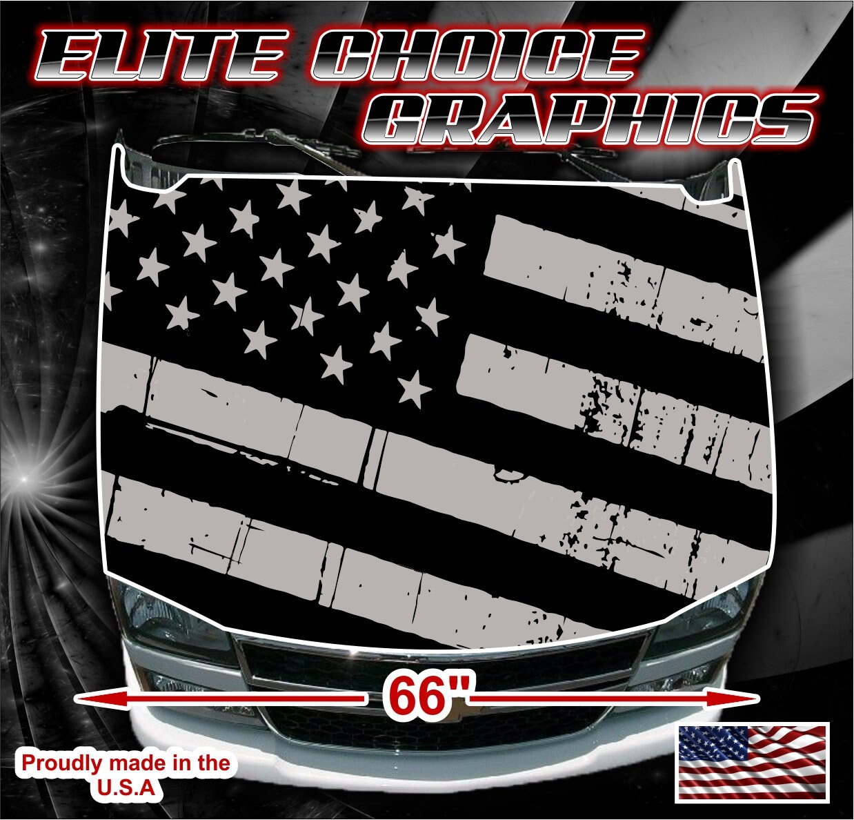 "America First" USA Flag Distressed Black & White Vinyl Decal – 3.75"x7.5" – Bumper Sticker