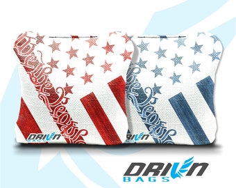 We The People Burnt Flag Red White And Blue "Stick & Slick" Cornhole Bags - Tournament Style, Resin Filled FREE SHIPPING  (set of 8)