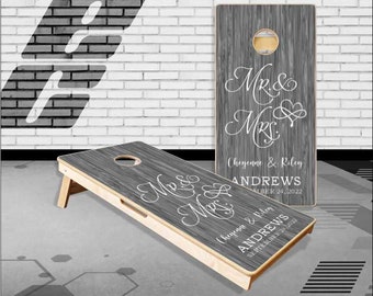 Mr and Mrs Wood Cornhole Boards Bag Toss  Game With Bags