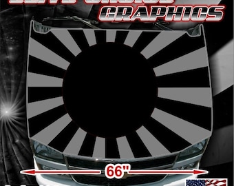 Rising Sun Japanese Flag Black and Gray Vinyl Hood Wrap Bonnet Decal Sticker Graphic Universal Fit