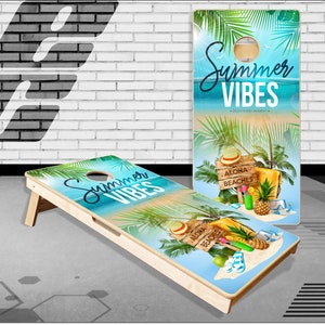 Summer Vibes Beach Scene Cornhole Boards Bag Toss  Game With Bags