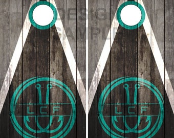 Letters Fishing Hooks Wood Triangle Cornhole Wrap Bag Toss Decal  Skin Sticker Wraps Laminated or Non Laminated