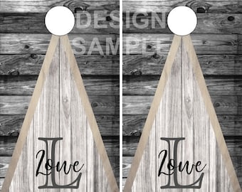 Nom de famille Triangle en bois 3 sacs d'emballage en cornhole