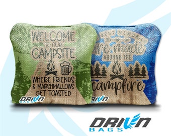 Camp Site Toasted Memories "Stick & Slick" Cornhole Bags - Tournament Style, Resin Filled FREE SHIPPING  (set of 8)