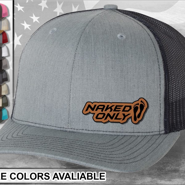 Naked Only Boating No Shoes Laser Engraved Leather Patch   Snapback Trucker Hat, Custom, Personalized Hat