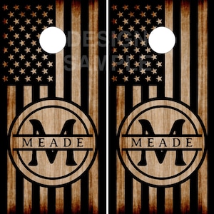 Family Name Burnt Wood Cornhole Wrap Bag Toss Decal  Skin Sticker Wraps Laminated or Non Laminated