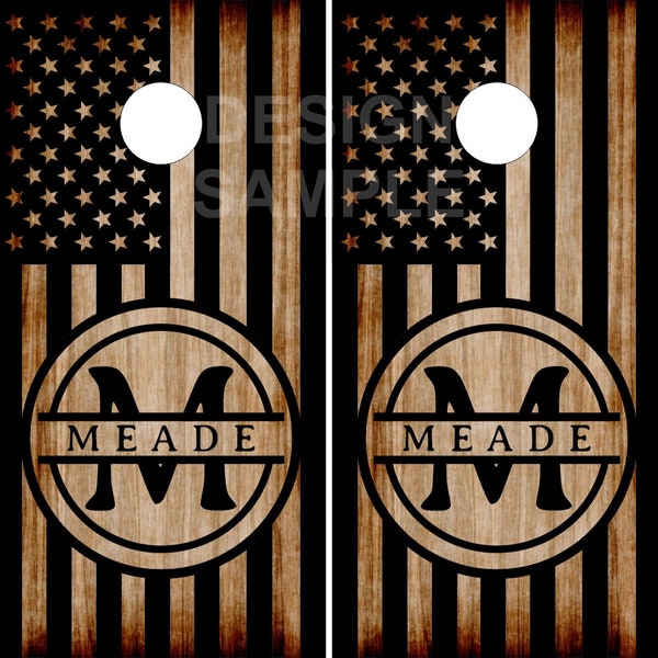 Family Name Burnt Wood Cornhole Wrap Bag Toss Decal  Skin Sticker Wraps Laminated or Non Laminated
