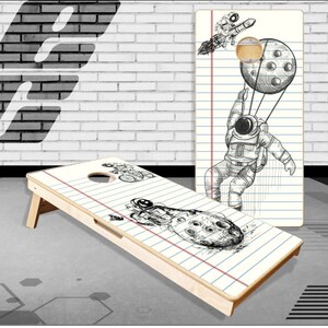 Astronaut Paper Doodle Cornhole Boards Bag Toss  Game With Bags