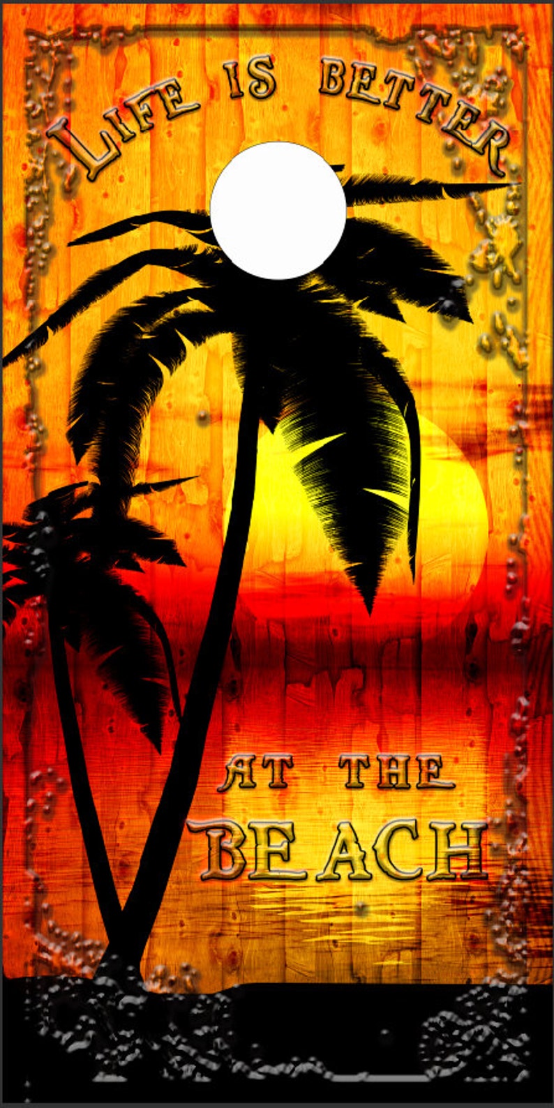 Beach Palm Tree Sunset LAMINATED Cornhole Wrap Bag Toss Decal Baggo Skin Sticker Wraps