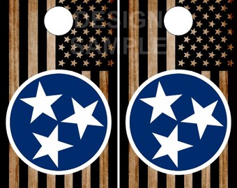 Drapeau brûlé Tennessee étoiles Cornhole Wrap Bag Toss Decal Skin Sticker Wraps plastifié ou non plastifié