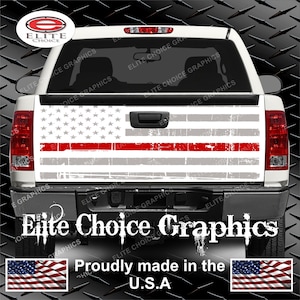 White Distressed Thin Red Line Flag Truck Tailgate Wrap Vinyl Graphic Decal Sticker Wrap