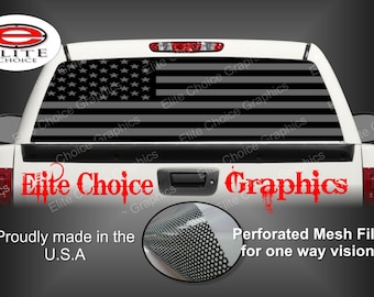 American Flag Rear Window Decal For Trucks – Perforated Vinyl, Black Skull Design, 65x17 Inches - View #5