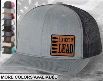 Invest In Lead Laser Engraved Leather Patch   Snapback Trucker Hat, Custom, Personalized Hat
