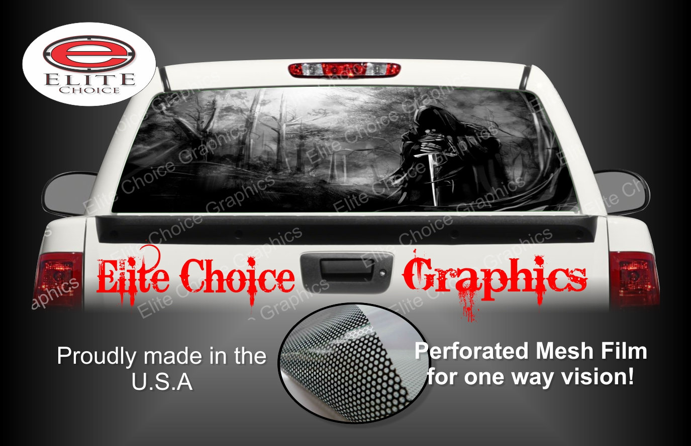 Grim Reaper Perforated Window Decal - 53x14 Inch Vinyl Rear Window Sticker For Trucks & SUVs