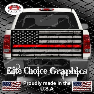 Firefighter Red Line Flag Truck Tailgate Wrap Vinyl Graphic Decal Sticker Wrap
