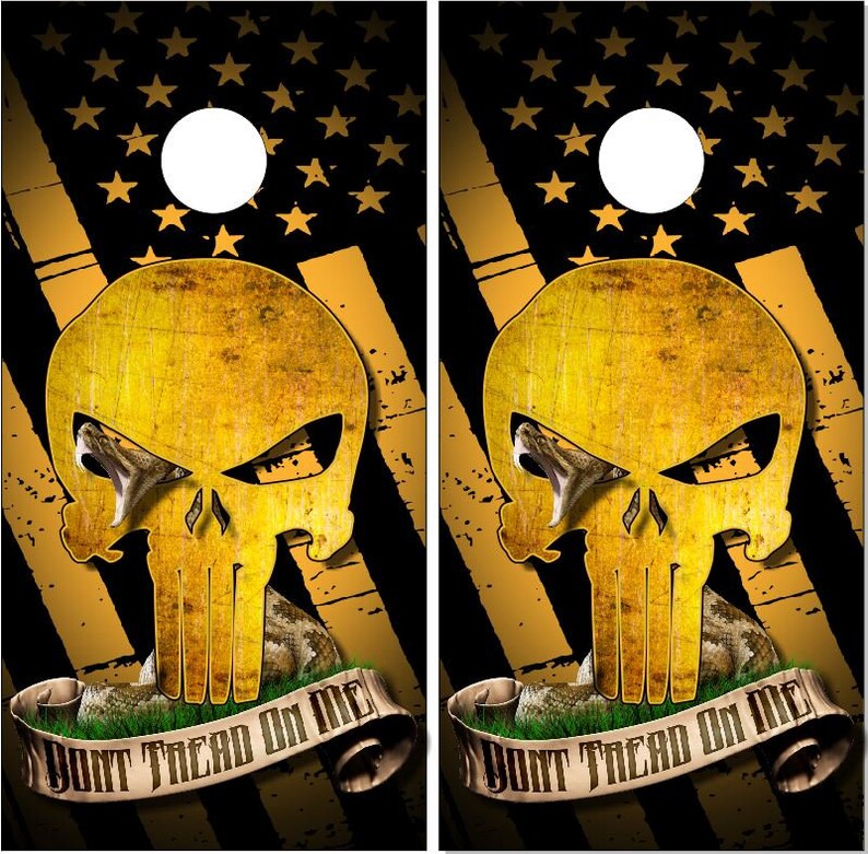 Dont Tread On Me Black Flag LAMINATED Cornhole Wrap Bag Toss Decal Baggo Skin Sticker Wraps