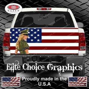 Sexy Military Girl American Flag Truck Tailgate Wrap Vinyl Graphic Decal Sticker Wrap