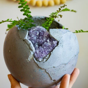 Cement Crystal Orb Planter Lavender Medley