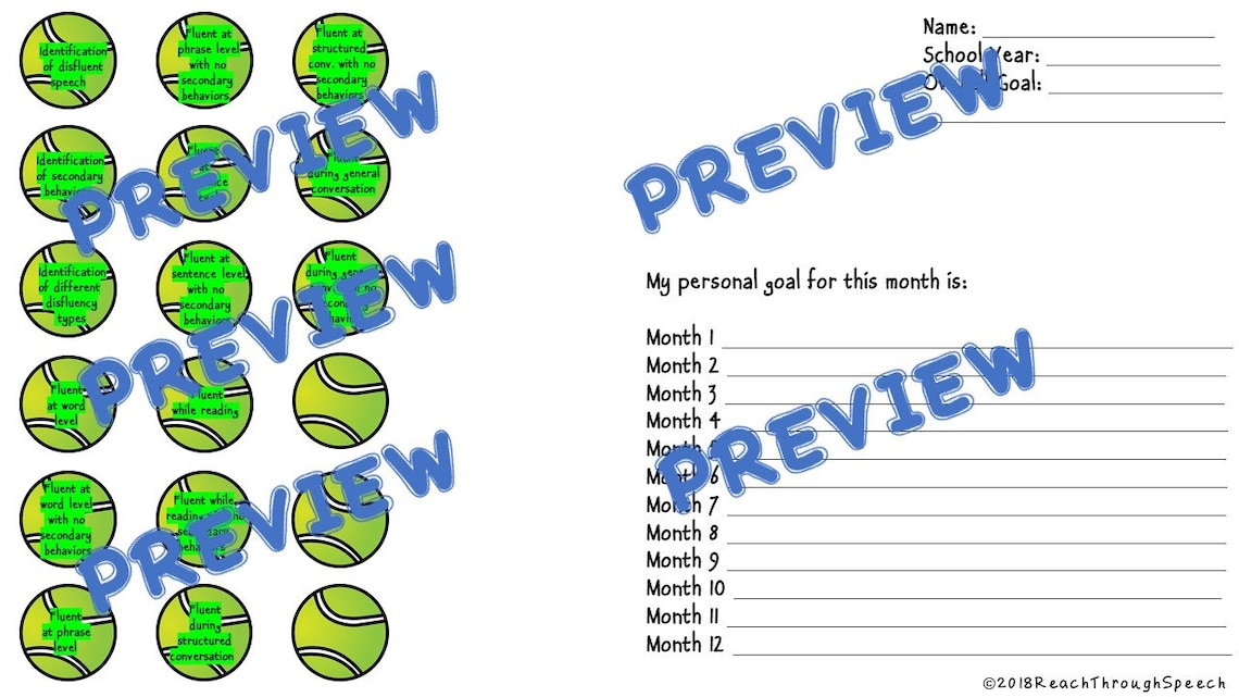 Speech Therapy Fluency Goal Tracking Etsy España