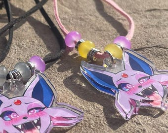 Dripping Maw Esp Eon Evolution Suede Corded Necklace with Abacus or Glass Beads Psychic Pkmn Blush