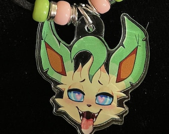 Dripping Maw Leafy Eon Evolution Suede Corded Necklace with Glass or Abacus Beads Grass Poke with Hypno Heart Eyes Ahegao Tongue Drip