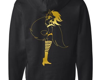 Golden Fox Foil Zip-Up Hoodie: Striped Stockings Design