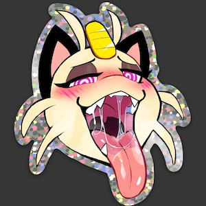 Holo Meow Kitty Ahegao Tongue with Hypno Eyes Sticker Pokemon Holographic Dripping Rocket Cat