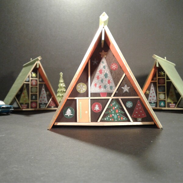 Atomic Christmas, Atomic A-frame, A-Frame Ornament, A-frame miniature, MCM, Mid-century modern, Christmas, Ornament, handmade, A-frame house