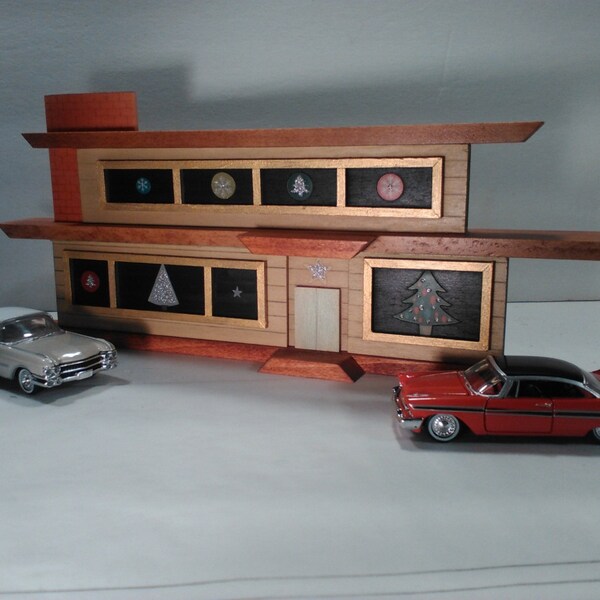 Handcrafted, MCM, Wright inspired, organic architecture, OOAK, mid-century modern, mid-mod, Christmas decoration, cool Yule, usonian style