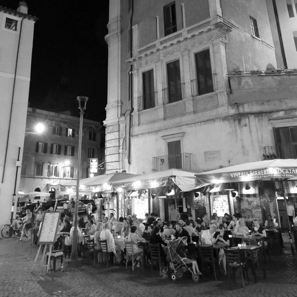 Sidewalk Cafe Photography. Campo de Fiori. Roman Piazza Photography. Rome at night photography.